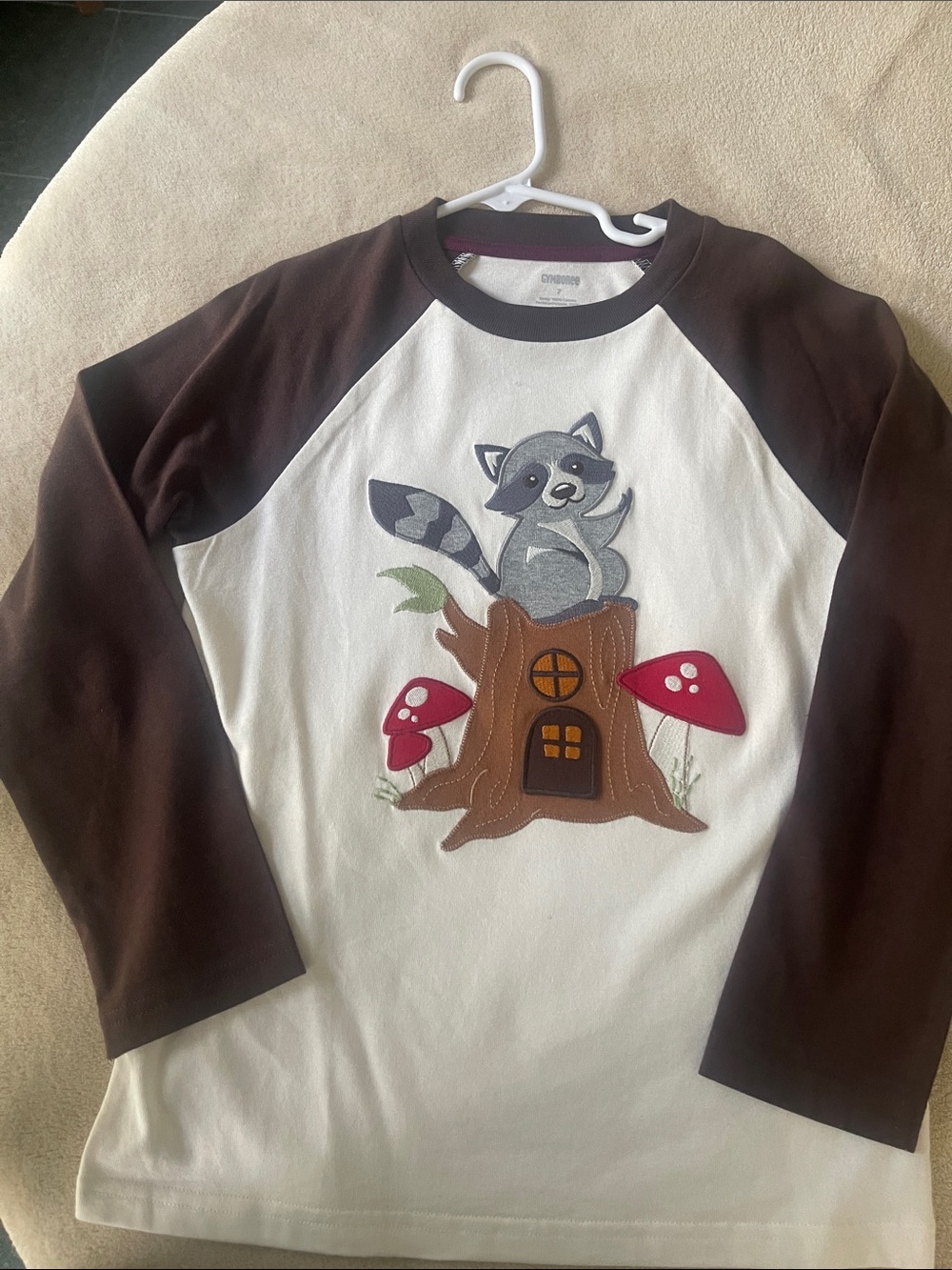 Gymboree Raccoon Appliqué Long-Sleeve Shirt - Brown & White